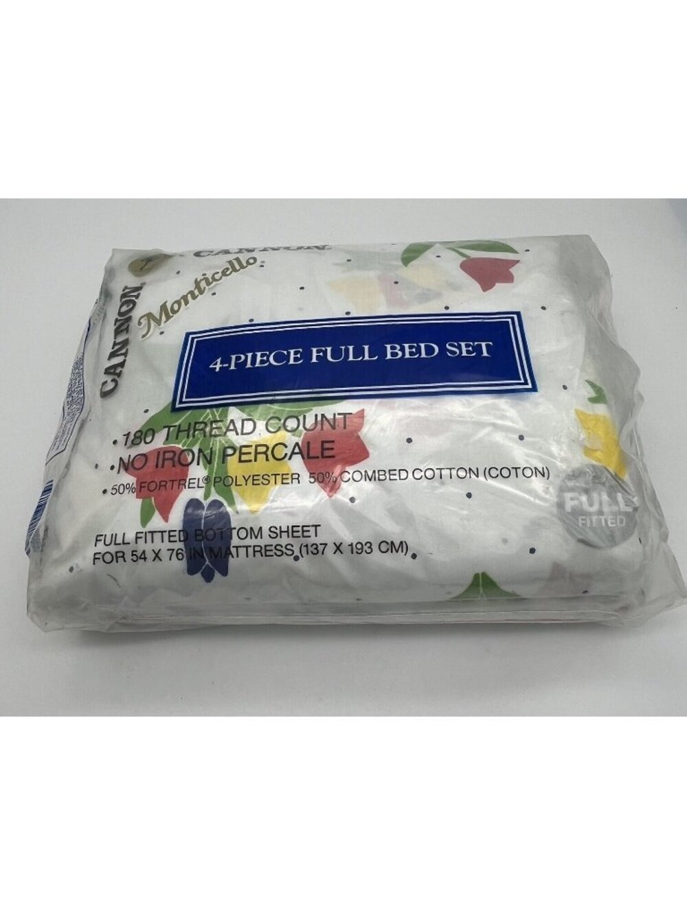 Cannon Monticello 4 Piece Full Bed Set Percale Sheet Tulip Flower Medley NEW 640